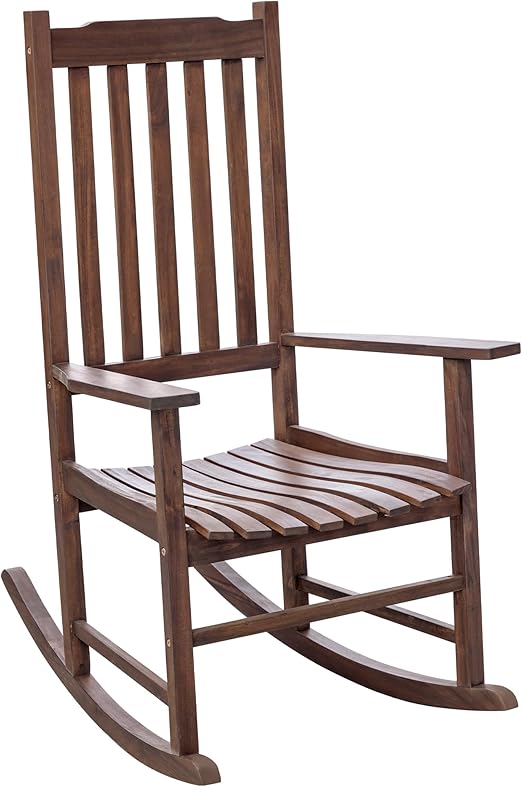 Acacia Wood Patio Rocking Chair – High Back & Wide Armrest