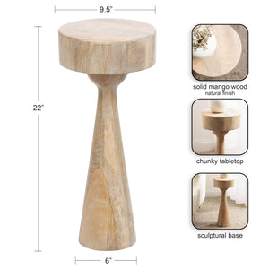 Round Solid Mango Wood Pedestal Drink Table