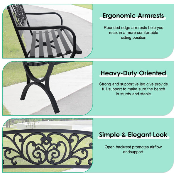 Outdoor Metal Garden Bench 50 Inch