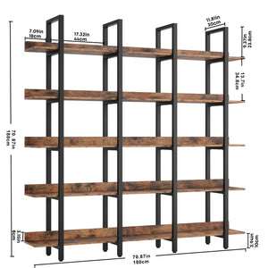 Triple Wide 5-Tier Industrial Bookcase