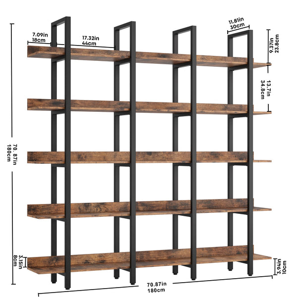 Triple Wide 5-Tier Industrial Bookcase
