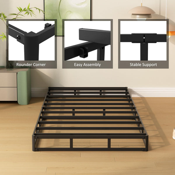 4-Inch Low Profile Box Spring with Fabric Cover & Metal Frame