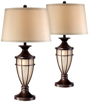 Mission Cage Table Lamps Set of 2 with Night Light, 33" Tall