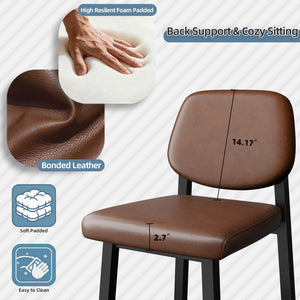 Counter Height Bar Stools Set of 3, 26" Upholstered Kitchen Bar Chairs with Metal Legs