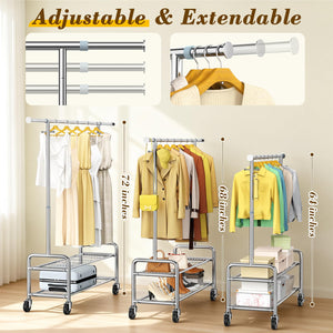 Heavy Duty Rolling Clothes Rack with Shelves