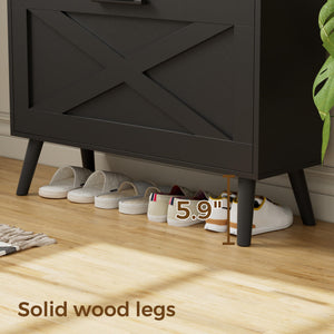 Farmhouse Shoe Storage Cabinet with 2 Flip Drawers – Slim Entryway Shoe Rack