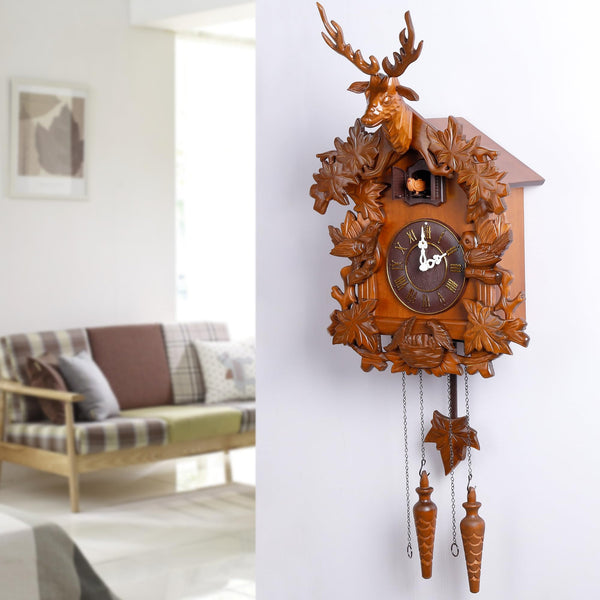 Handcrafted Wood Cuckoo Clock with Bird & Night Sensor