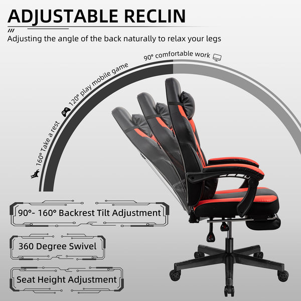 Gaming Chair with Footrest & Reclining Back