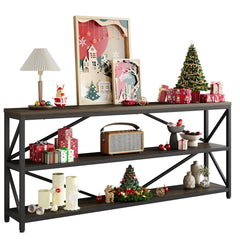 Industrial Console Sofa Table 70.8 Inch with 3-Tier Storage Shelf