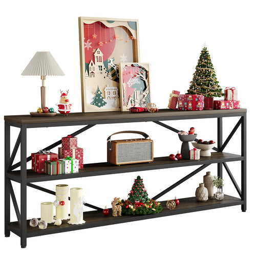 Industrial Console Sofa Table 70.8 Inch with 3-Tier Storage Shelf