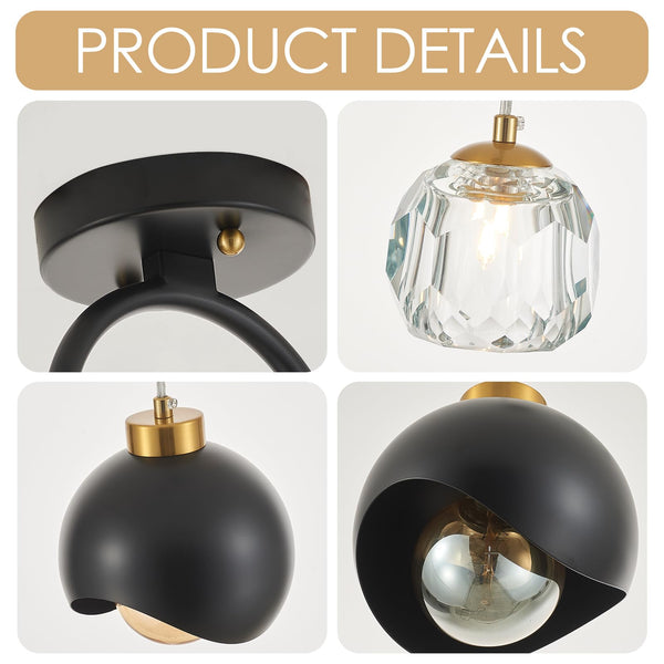 2-Light Crystal Pendant Light with Globe Metal Shade