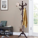 Wooden Coat Rack Stand with 14 Hooks, Adjustable Height