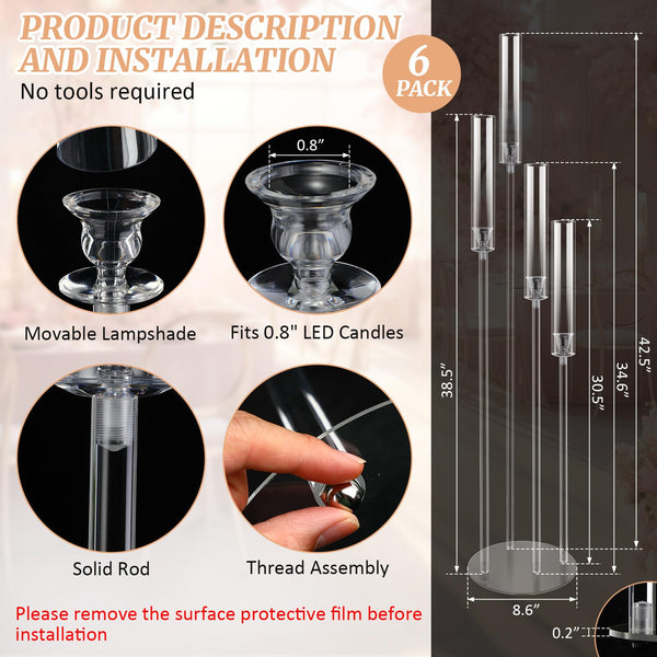 Acrylic Floor Candelabra with 4 Arms & Shades – Set of 6