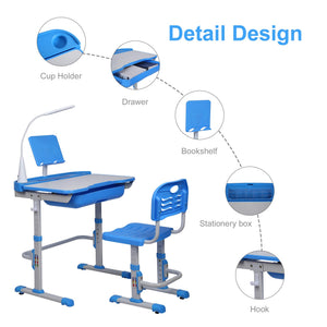 Kids Desk and Chair Set – Height Adjustable with Tilt Desktop, LED Light & Storage