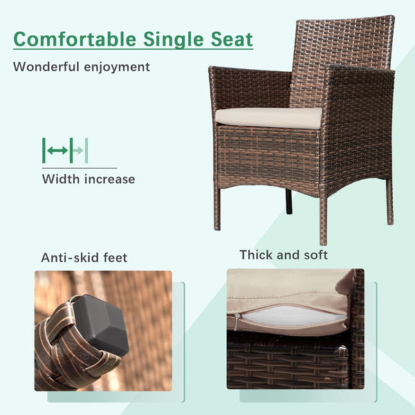 4-Piece Outdoor Wicker Patio Conversation Set with Cushions & Glass Table