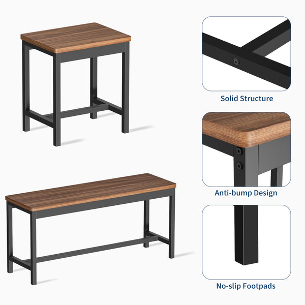 5-Piece Extendable Dining Table Set with Benches and Stools