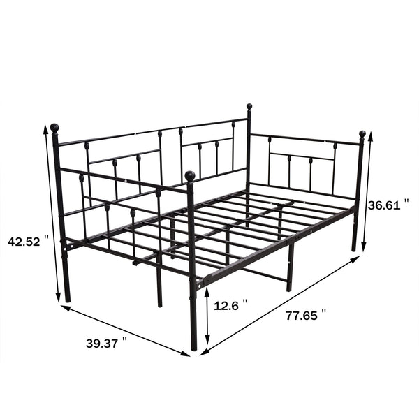 Twin Metal Daybed Frame with Storage & Steel Slats