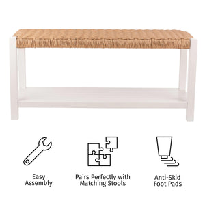 40-Inch Wood Storage Bench with Woven Rope Seat