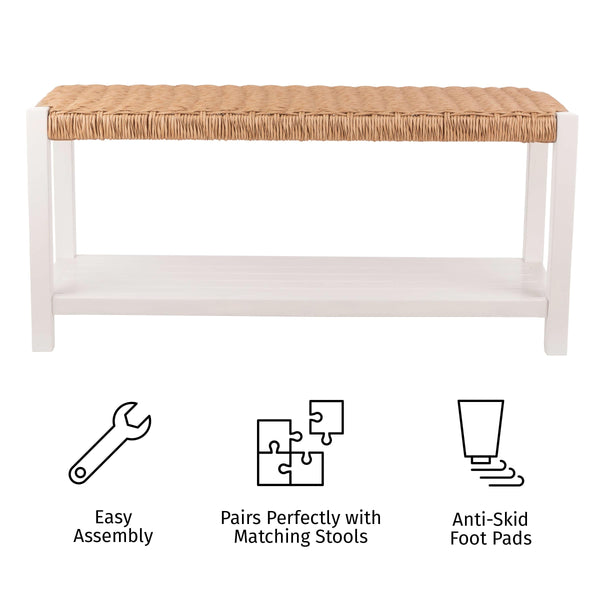 40-Inch Wood Storage Bench with Woven Rope Seat