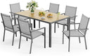 6-Person Outdoor Patio Dining Set with Umbrella Hole – Steel Table & Textilene Chairs