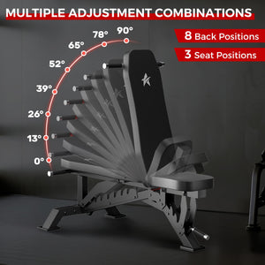 Adjustable Weight Bench with 33" Backrest, 1300LBS Capacity