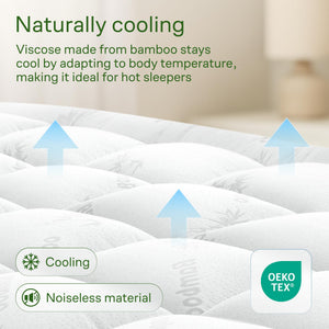 Bamboo Viscose Cooling Mattress Topper – Pillow Top, Deep Pocket, Machine Washable