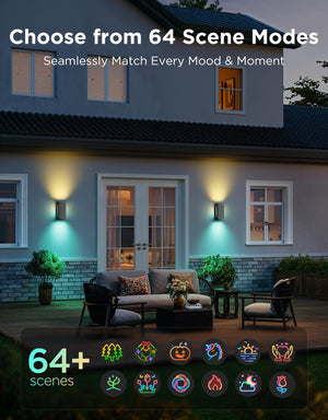 Outdoor Smart Wall Light RGBICWW Up Down Porch Sconce IP66 Waterproof