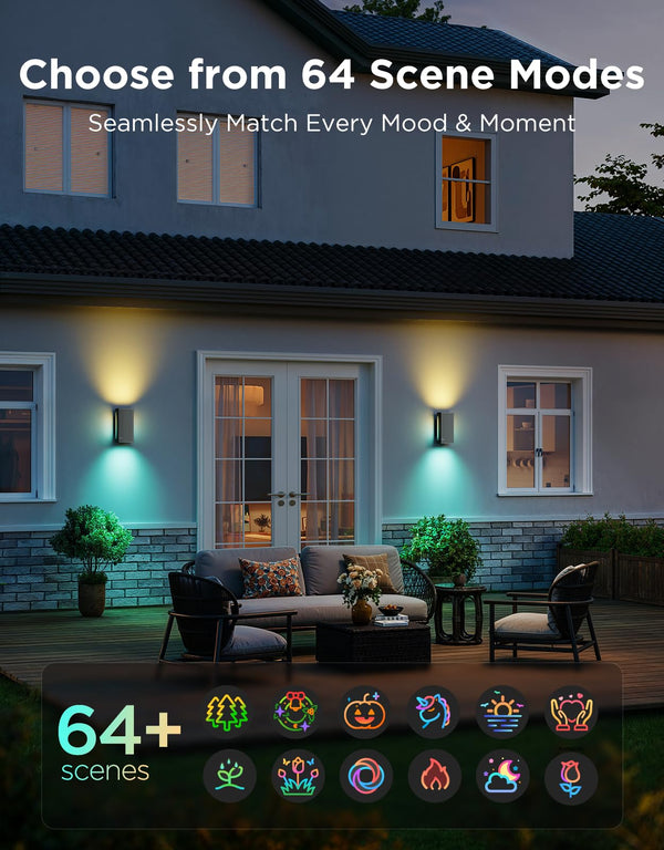 Outdoor Smart Wall Light RGBICWW Up Down Porch Sconce IP66 Waterproof