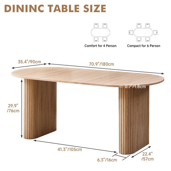 70.8 Inch Oval Dining Table for 4 to 6 People