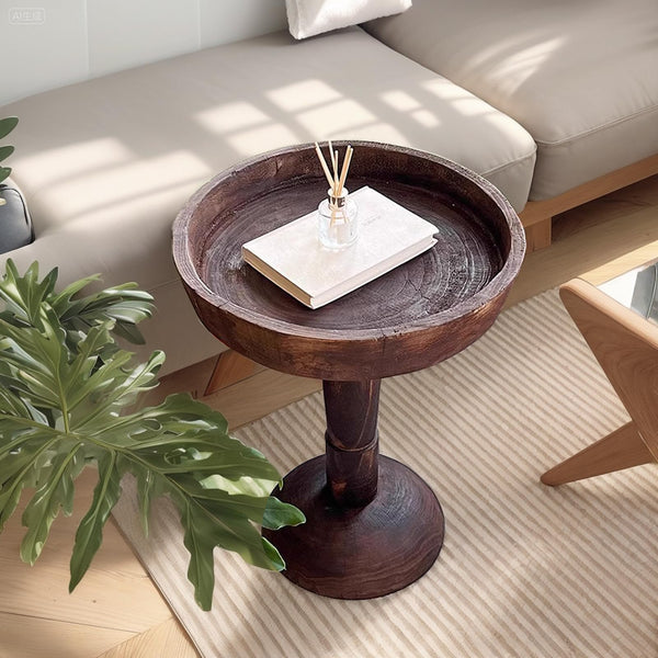 Live Edge Solid Wood Round Side Table