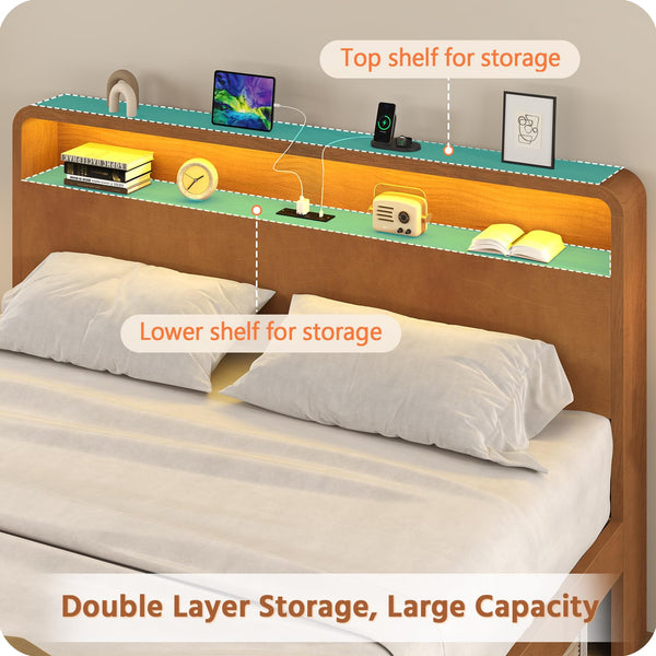 Queen Platform Bed Frame with RGB LED Headboard