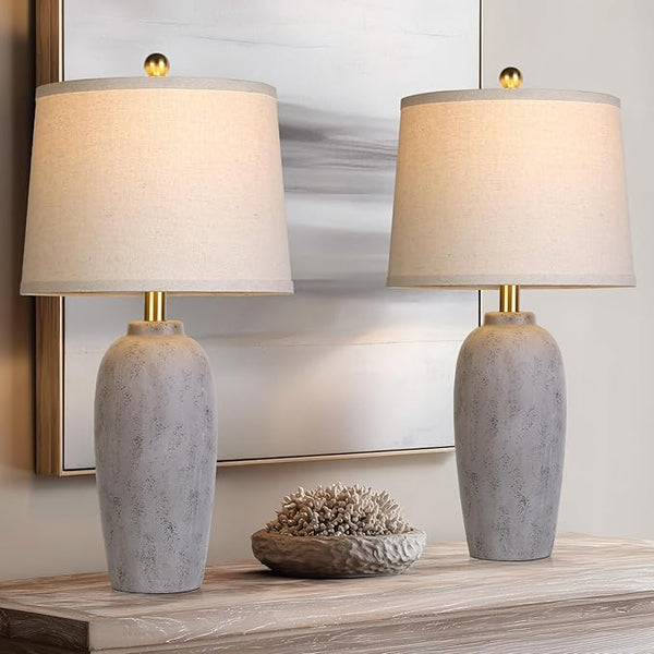 25" Ceramic Jar Table Lamps Set of 2