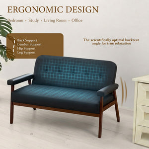 50" Faux Leather Loveseat Sofa with Wood Arms