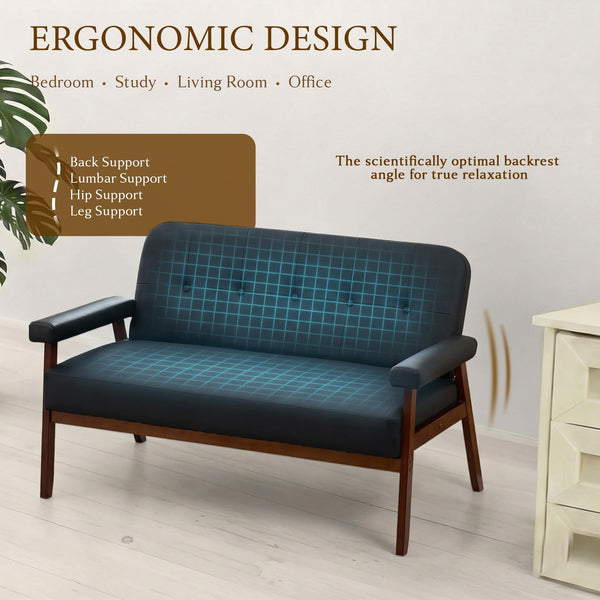 50" Faux Leather Loveseat Sofa with Wood Arms