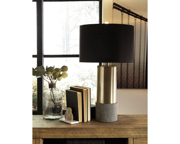Contemporary Metal Table Lamp with Drum Shade, 3-Way Switch, Gold & Gray Finish