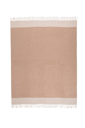 100% Cashmere Throw Blanket — Natural Beige, 67"x57", Reversible Jacquard with Fringe