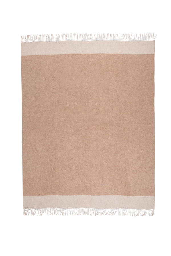 100% Cashmere Throw Blanket — Natural Beige, 67"x57", Reversible Jacquard with Fringe