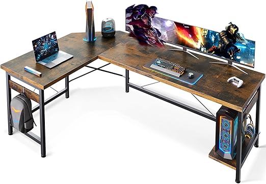 L-Shaped Corner Desk 66 Inch with CPU Stand and Headphone Hook