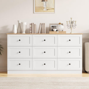 9 Drawer Dresser 59" Wide – Chest of Drawers with Metal Handles