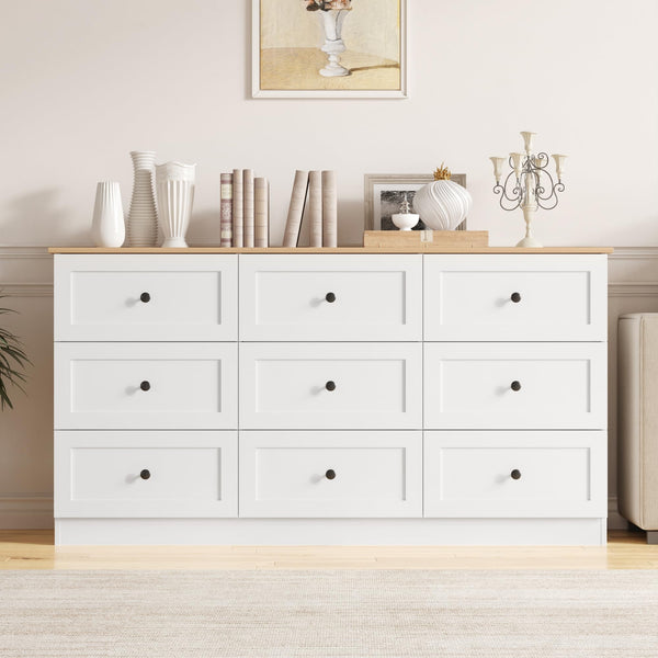 9 Drawer Dresser 59" Wide – Chest of Drawers with Metal Handles