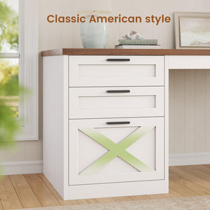 L-Shaped Desk with 3 Drawers, Storage Shelves & Power Outlets