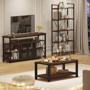Industrial Coffee Table with Lower Shelf