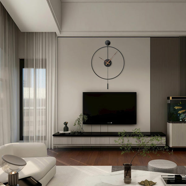 Large Modern Pendulum Wall Clock – Metal Dial with Walnut Pointers