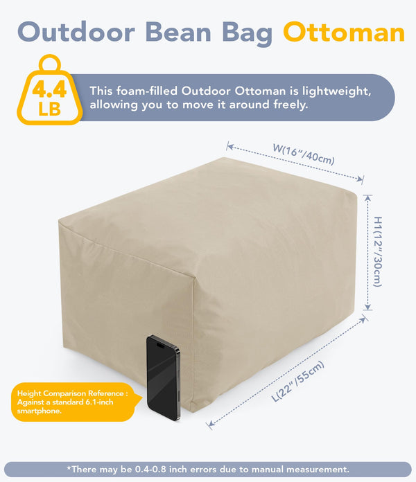 Outdoor Rectangular Ottoman Foot Rest with Shredded Foam