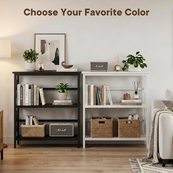 3-Tier Bookshelf with X-Frame Wood Design