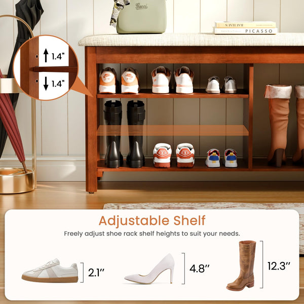 Entryway Shoe Bench with Flip-Top Storage, Cushion & Adjustable Shelves