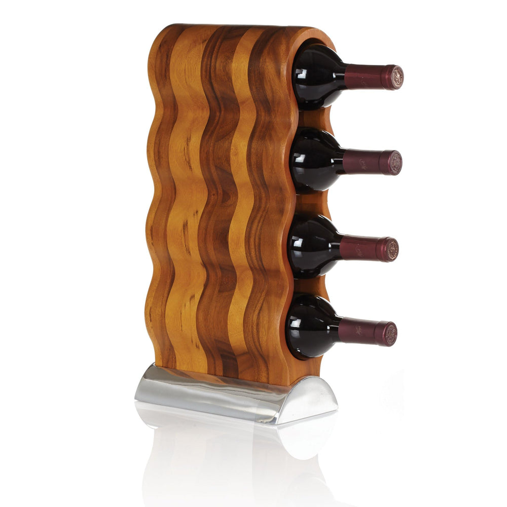 4-Bottle Acacia Wood Wine Rack with Metal Base