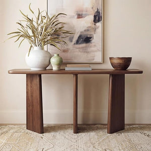 Walnut Console Table with Wood Legs – Entryway & Sofa Table