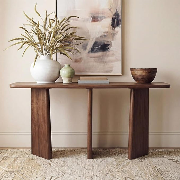 Walnut Console Table with Wood Legs – Entryway & Sofa Table