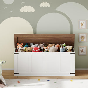 Storage Bench with Toy Box & Safety Hinges – Farmhouse Wooden Chest